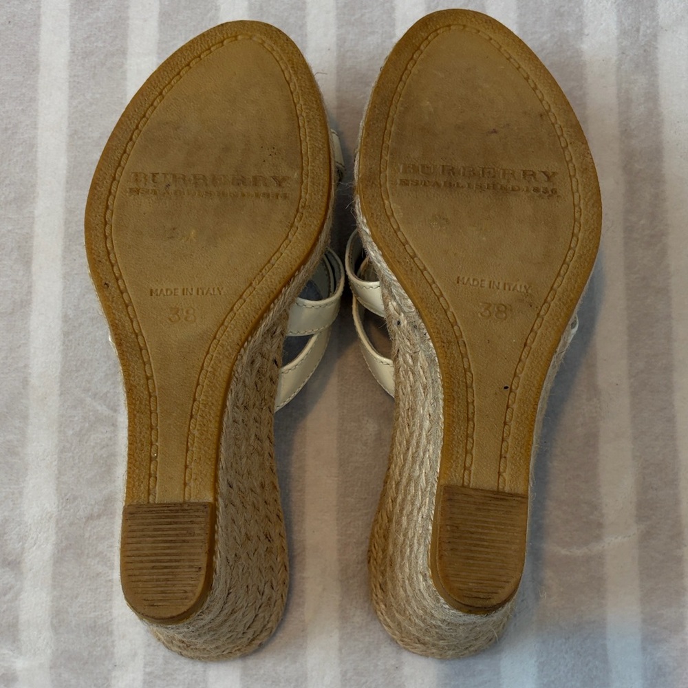 Authentic Burberry White Leather Wedge Sandals - Picture 4 of 6